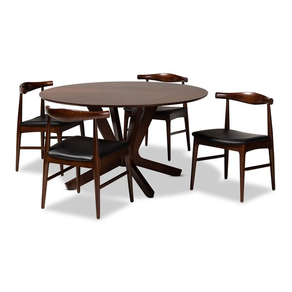 Baxton Studio Berlin Black Upholstered Walnut Finished 5-Piece Wood Dining Set 155-9546-9545 - main